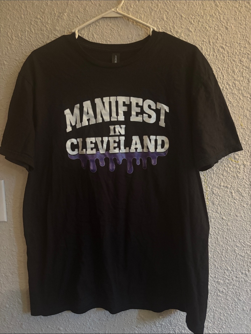 Gildan Black Tee with White and Purple Drip Graphic lil Bizzy bone size large
